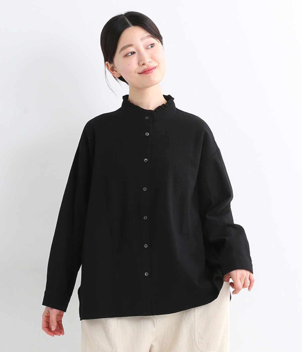 シャルマン前開きブラウス(ブラック-ONESIZE)