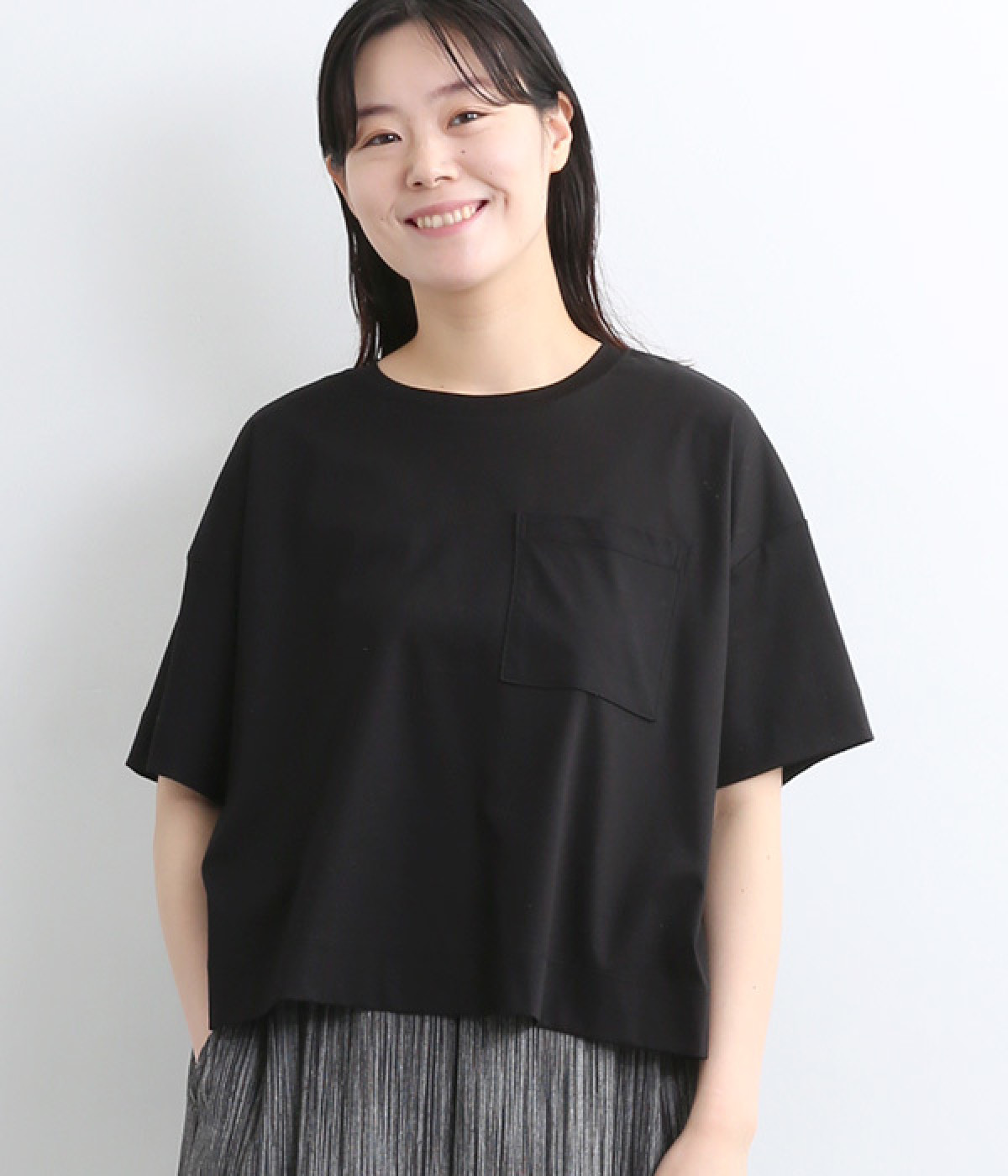 コットンスムースシルケットワイドTシャツ(ブラック-ONESIZE)