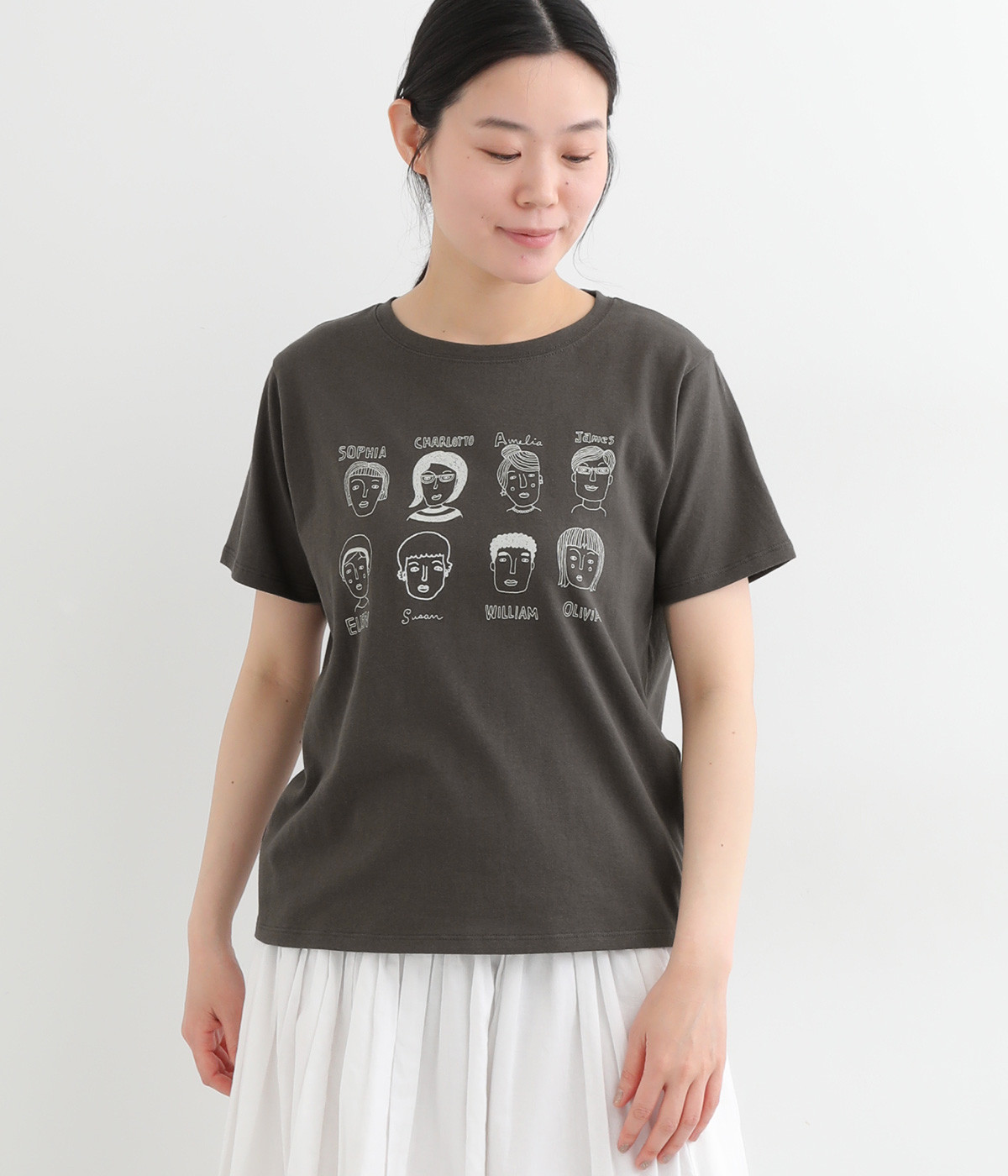 コットン天竺全員集合プリントTシャツ(チャコール-ONESIZE)