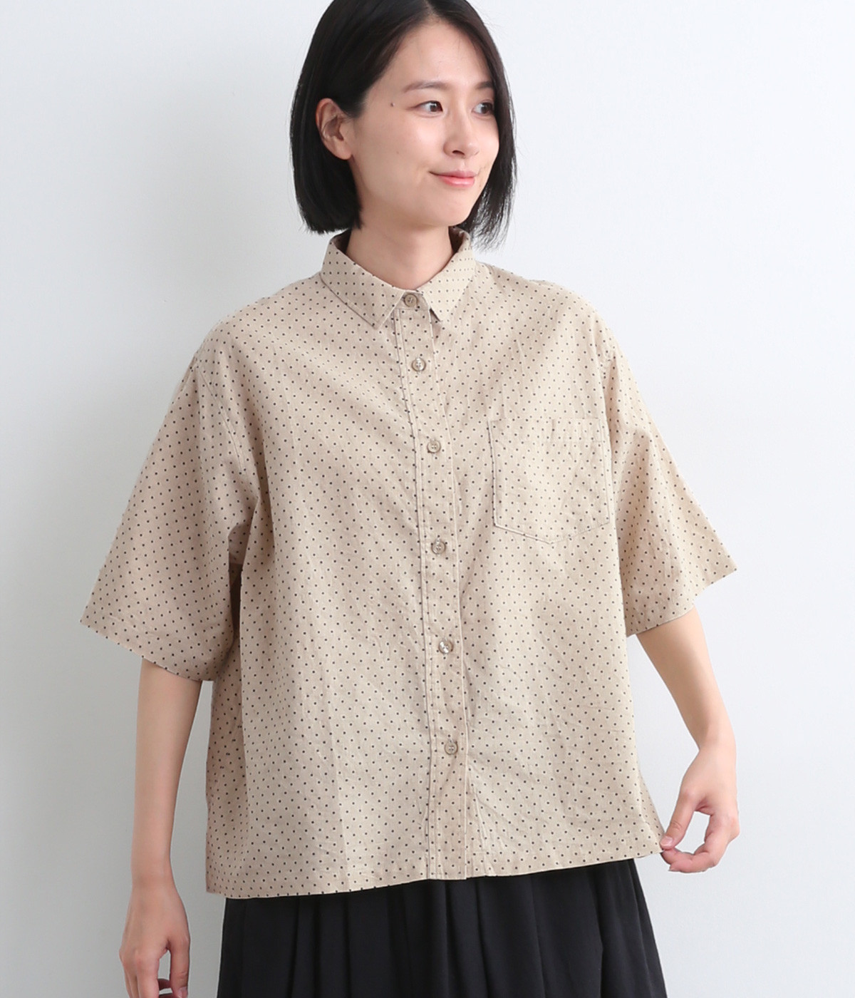 コットンリネンドット柄シャツ(ナチュラル-ONESIZE)