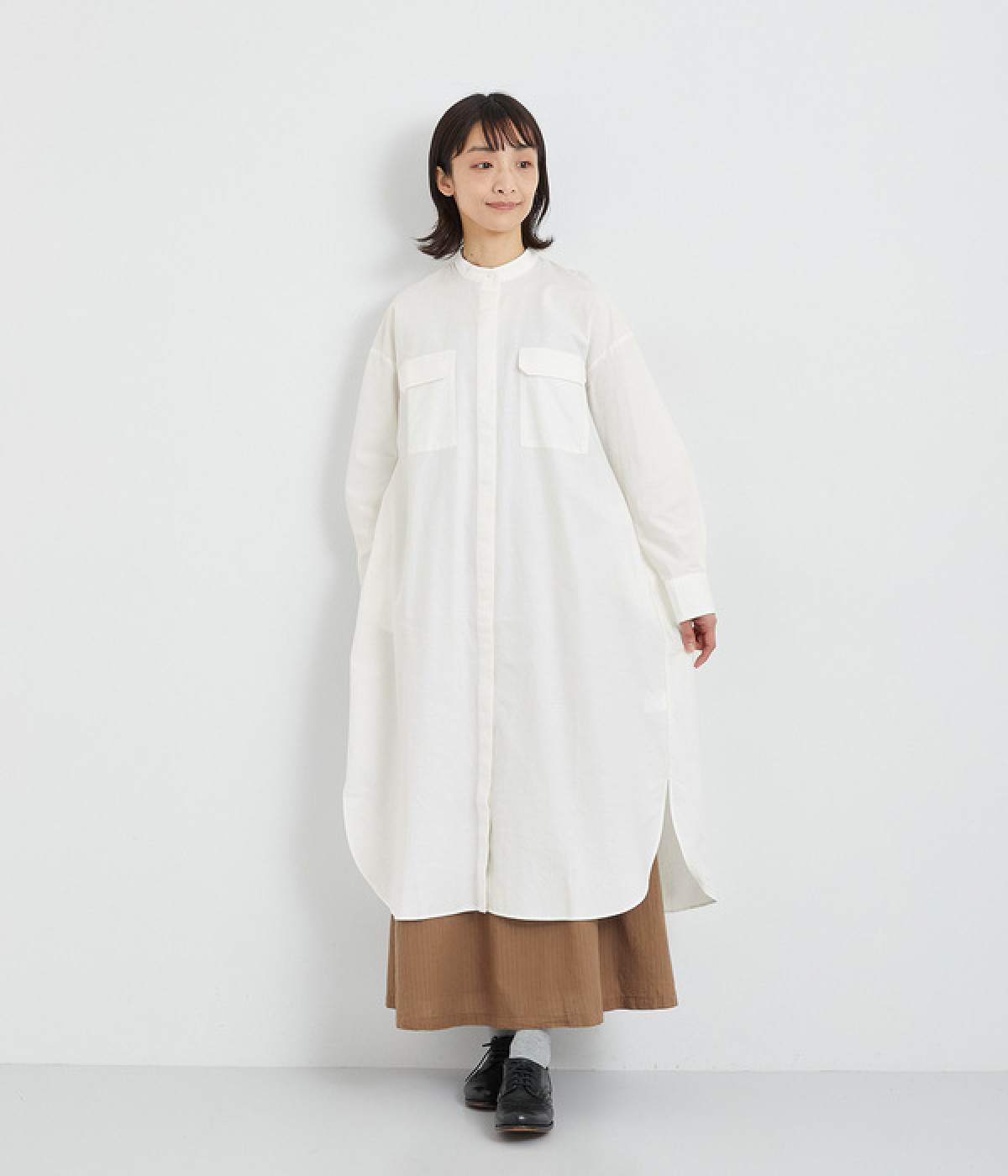 オックスシャツワンピース(ホワイト-ONESIZE)
