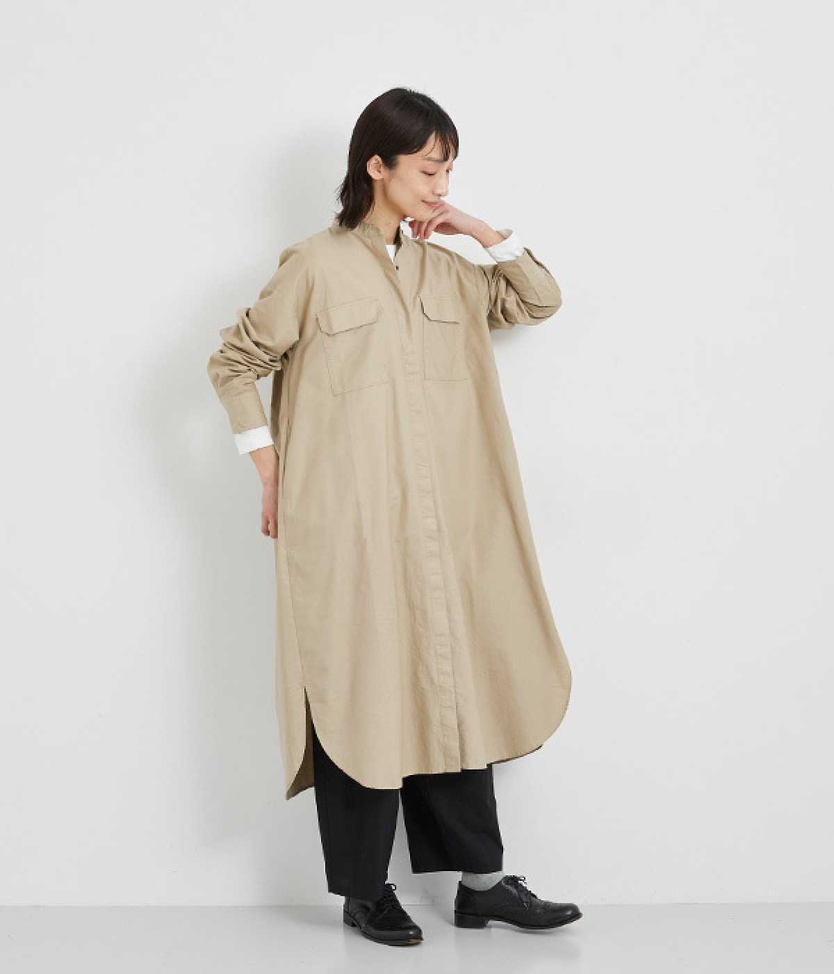 オックスシャツワンピース(ベージュ-ONESIZE)