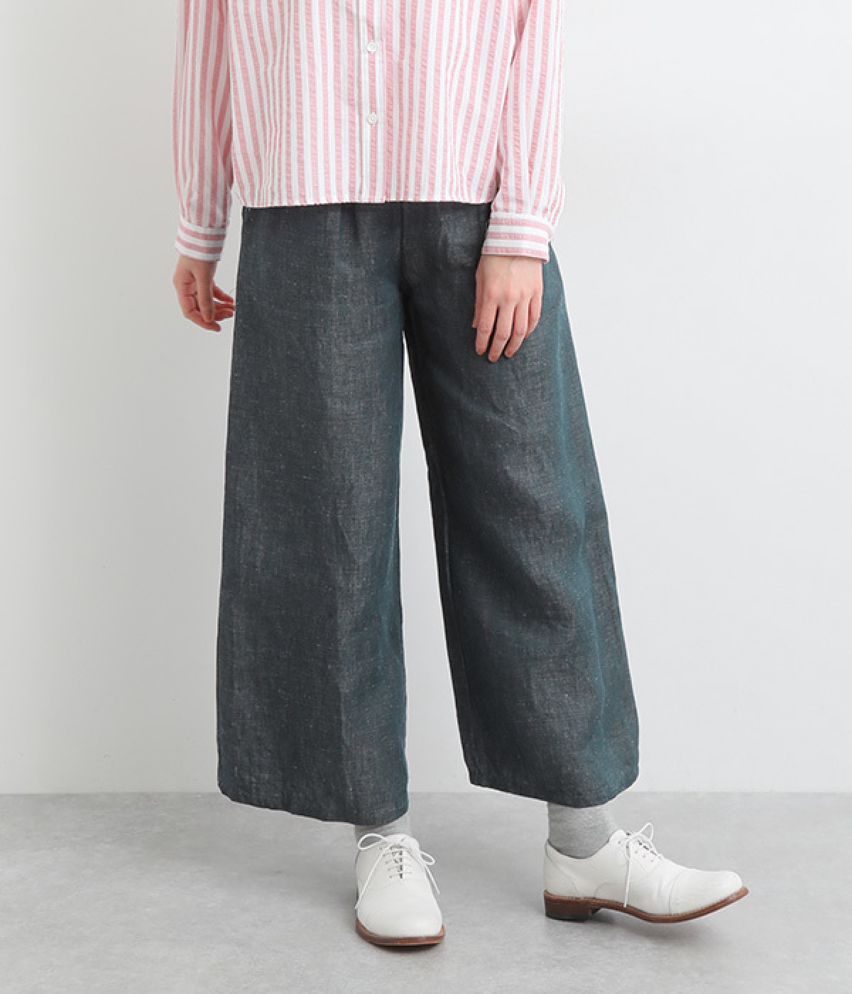 ヴィンテージリネンチノクロスフレアーパンツ(デニム-ONESIZE)