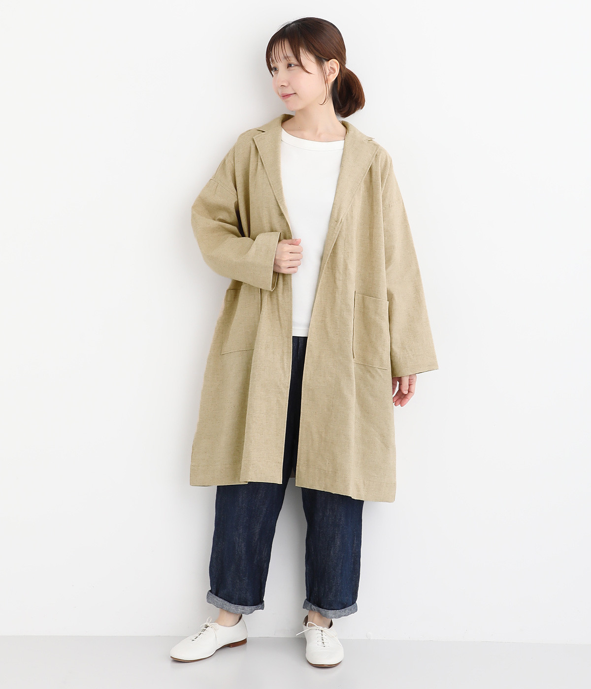 コットンリネンレーヨン　羽織りコート(ナチュラル-ONESIZE)