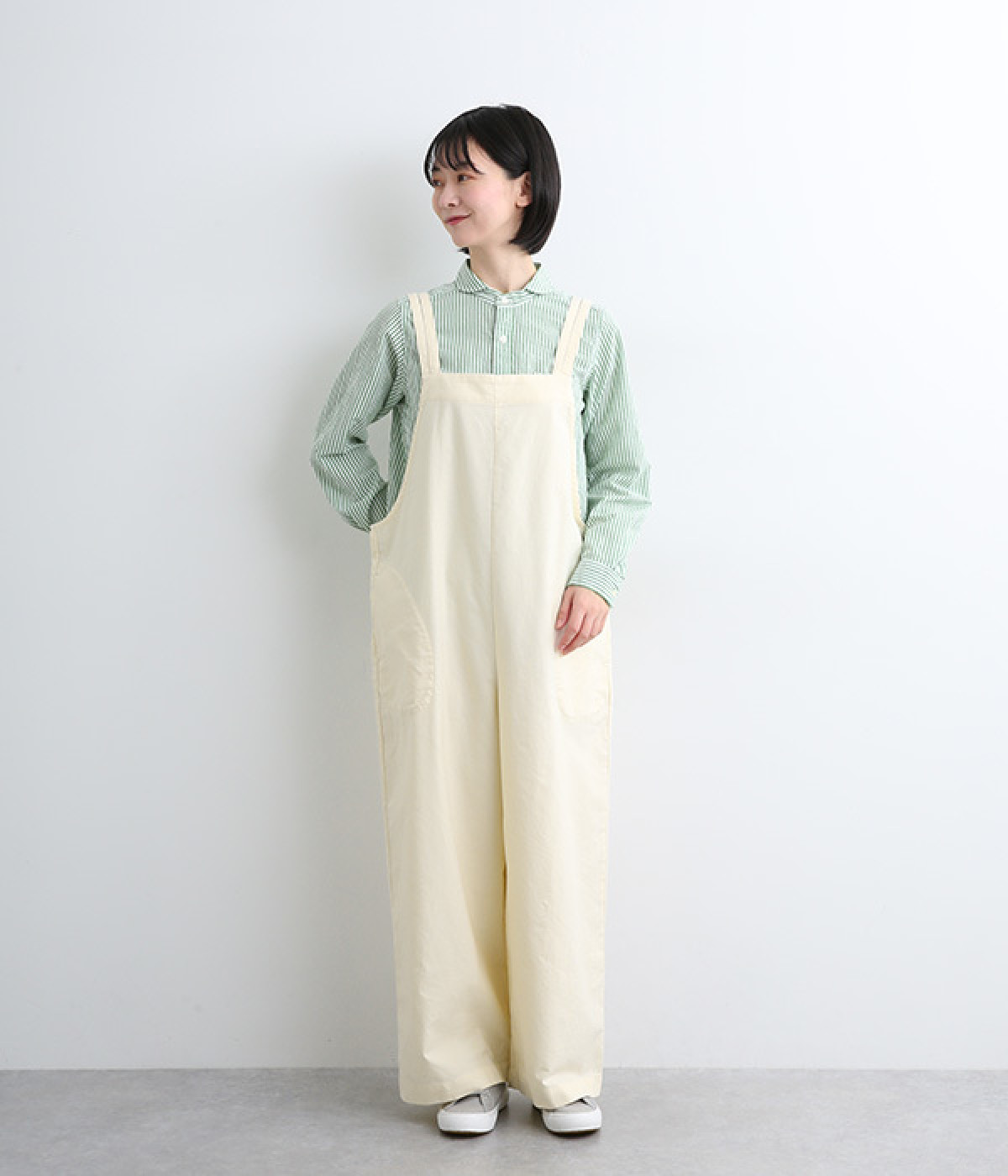 コットンオックス無地サロペット(アイボリー-ONESIZE)