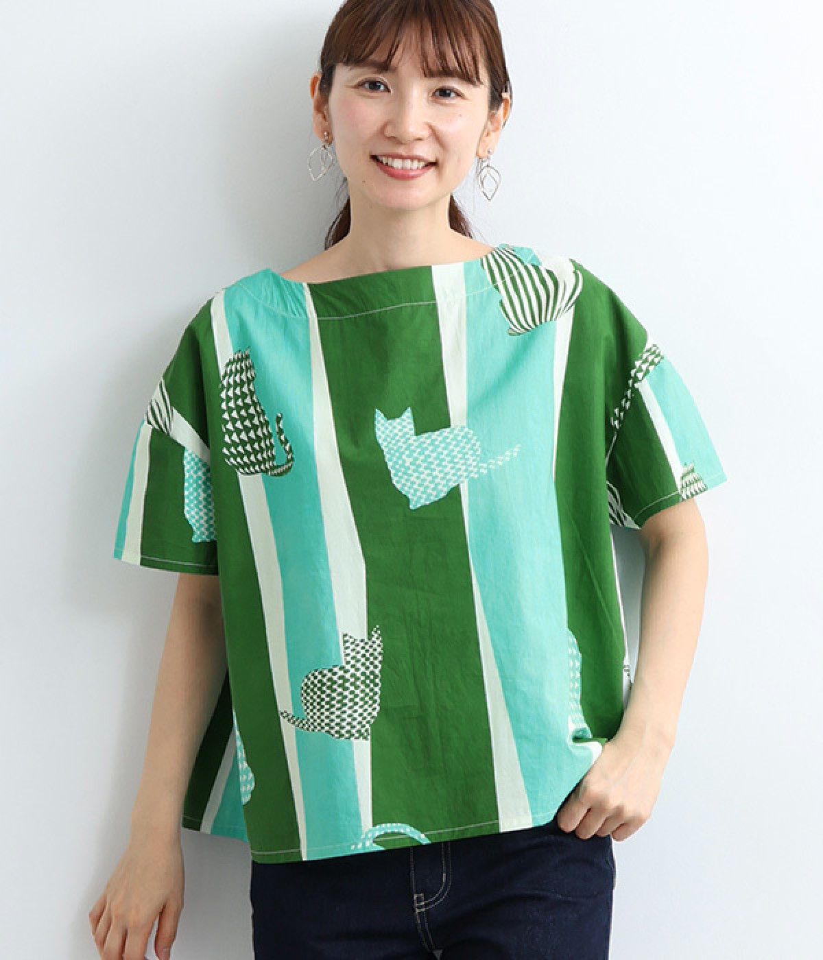 コットンブラインドカーテンブラウス(グリーン-ONESIZE)