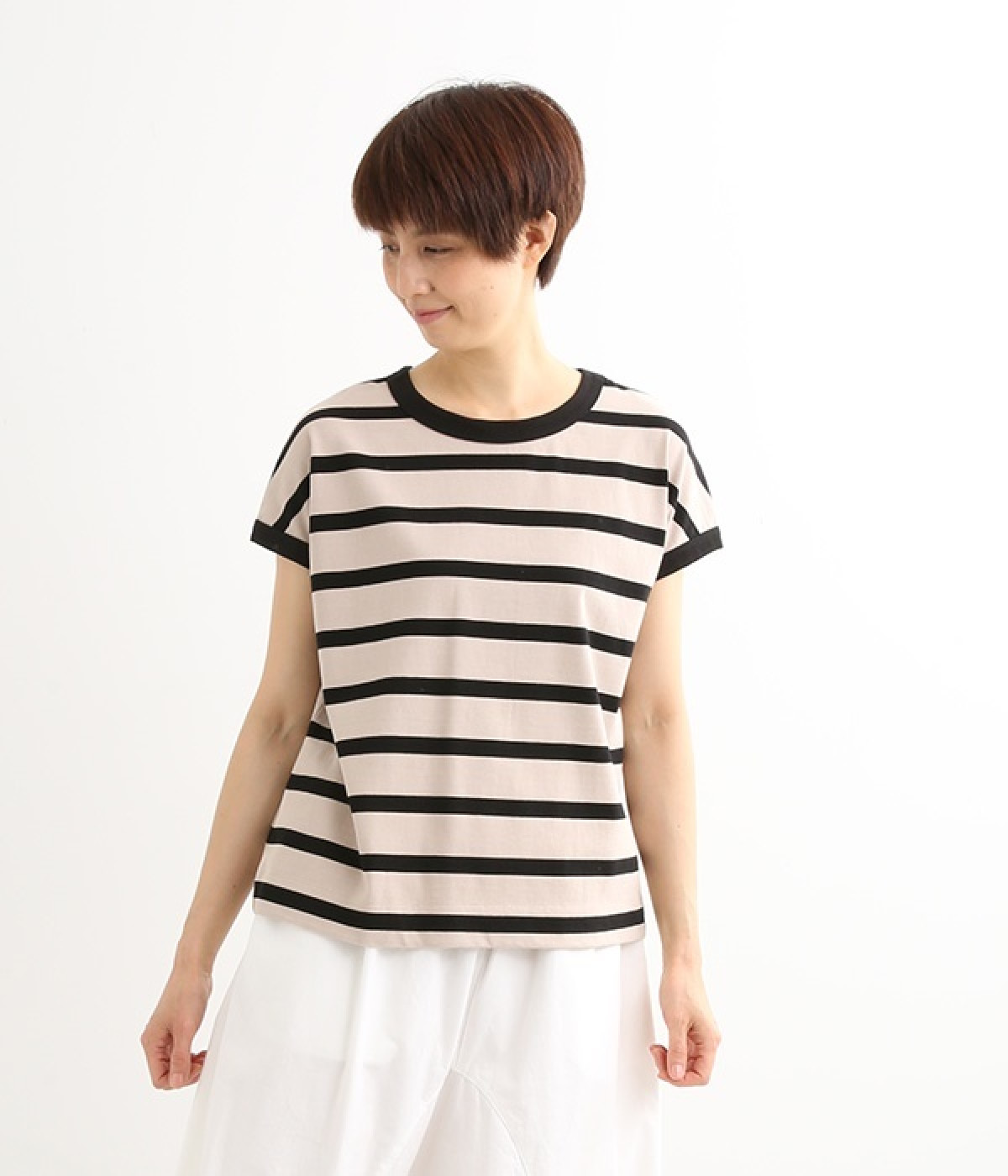 USコットンフレンチスリーブTシャツ(モカ×ブラック-ONESIZE)