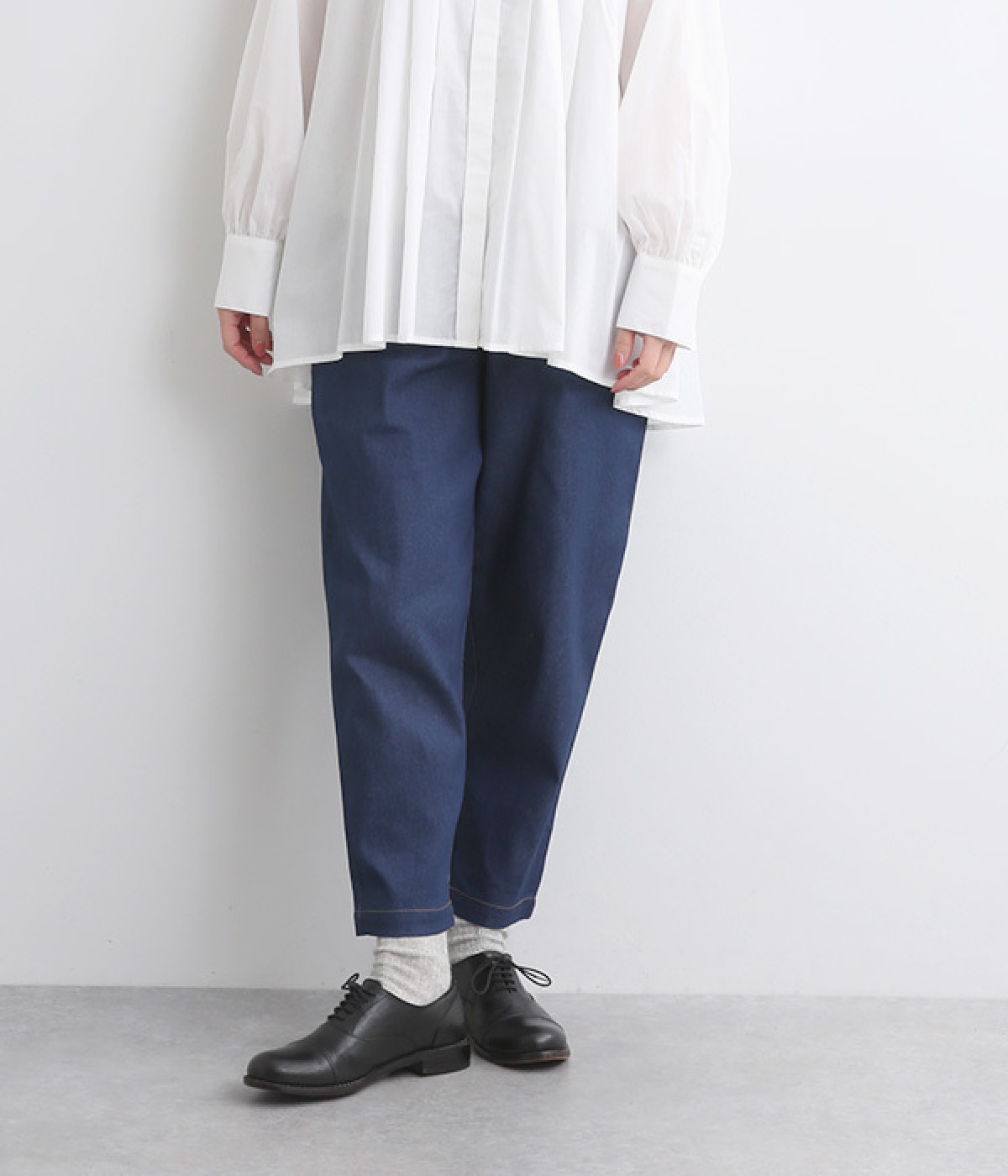 ストレッチデニム テーパードパンツ(ブルー-ONESIZE)