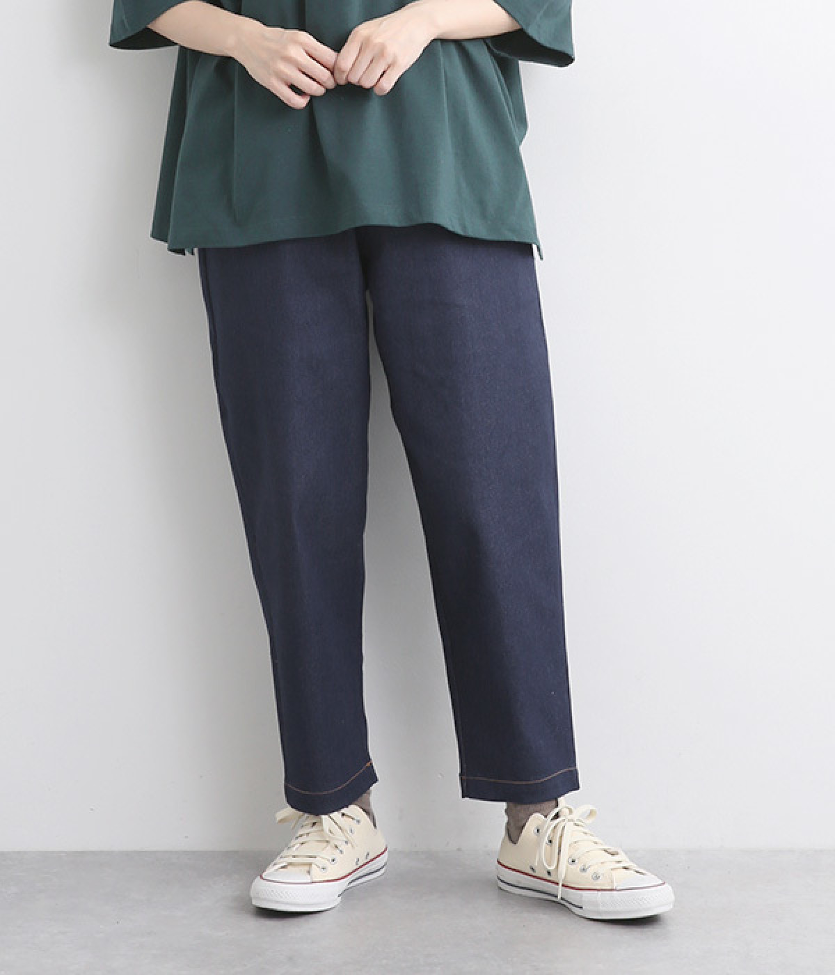 ストレッチデニム テーパードパンツ(ネイビー-ONESIZE)