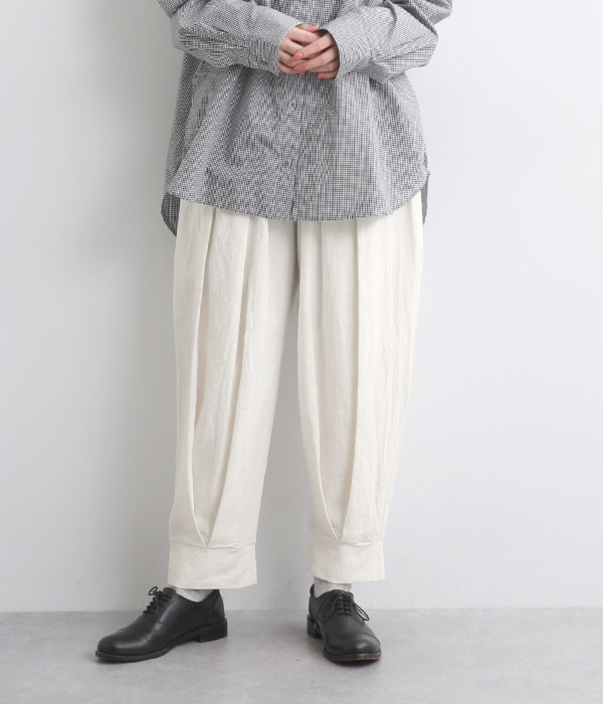 リネンワッシャー ディープタックパンツ(オフホワイト-ONESIZE)
