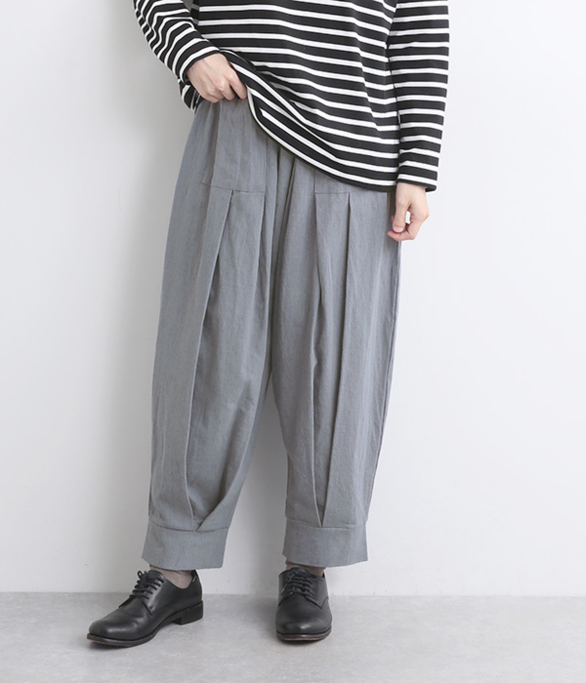 リネンワッシャー ディープタックパンツ(ブルーグレー-ONESIZE)