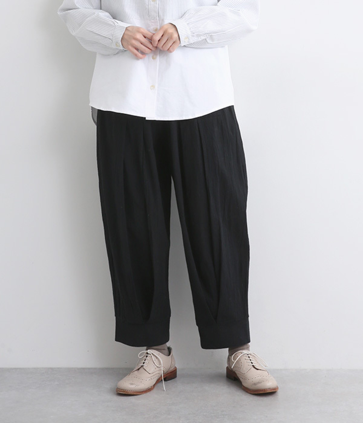リネンワッシャー ディープタックパンツ(ブラック-ONESIZE)