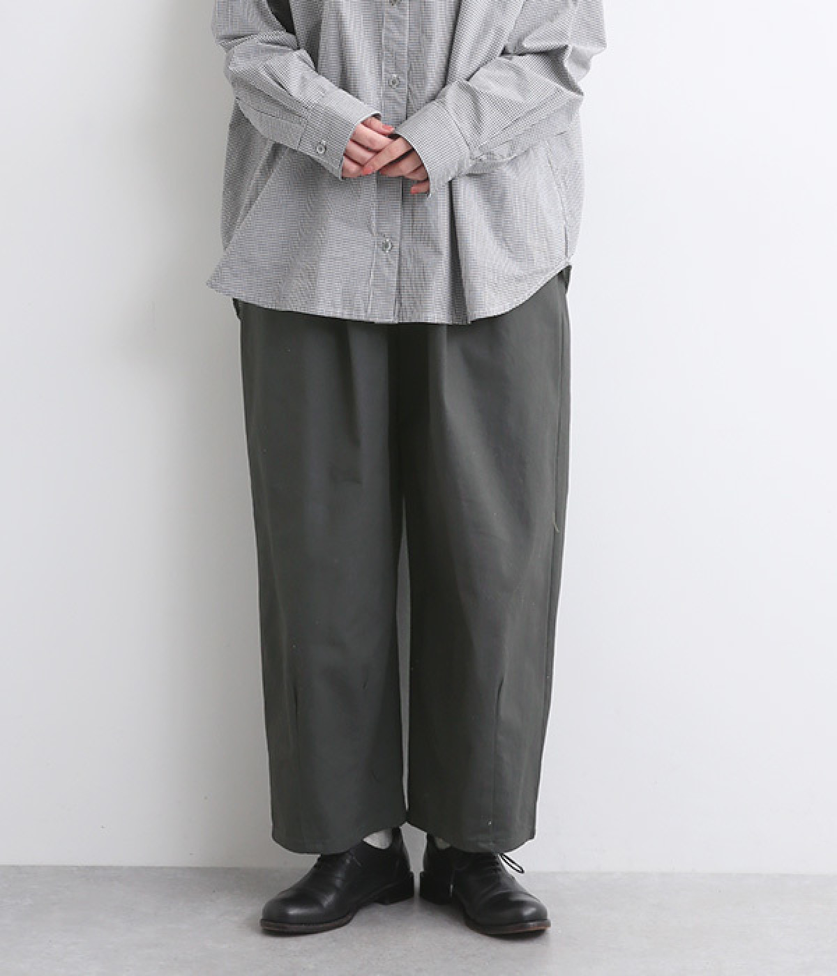 ストレッチツイル ワイドコクーンパンツ(チャコール-ONESIZE)