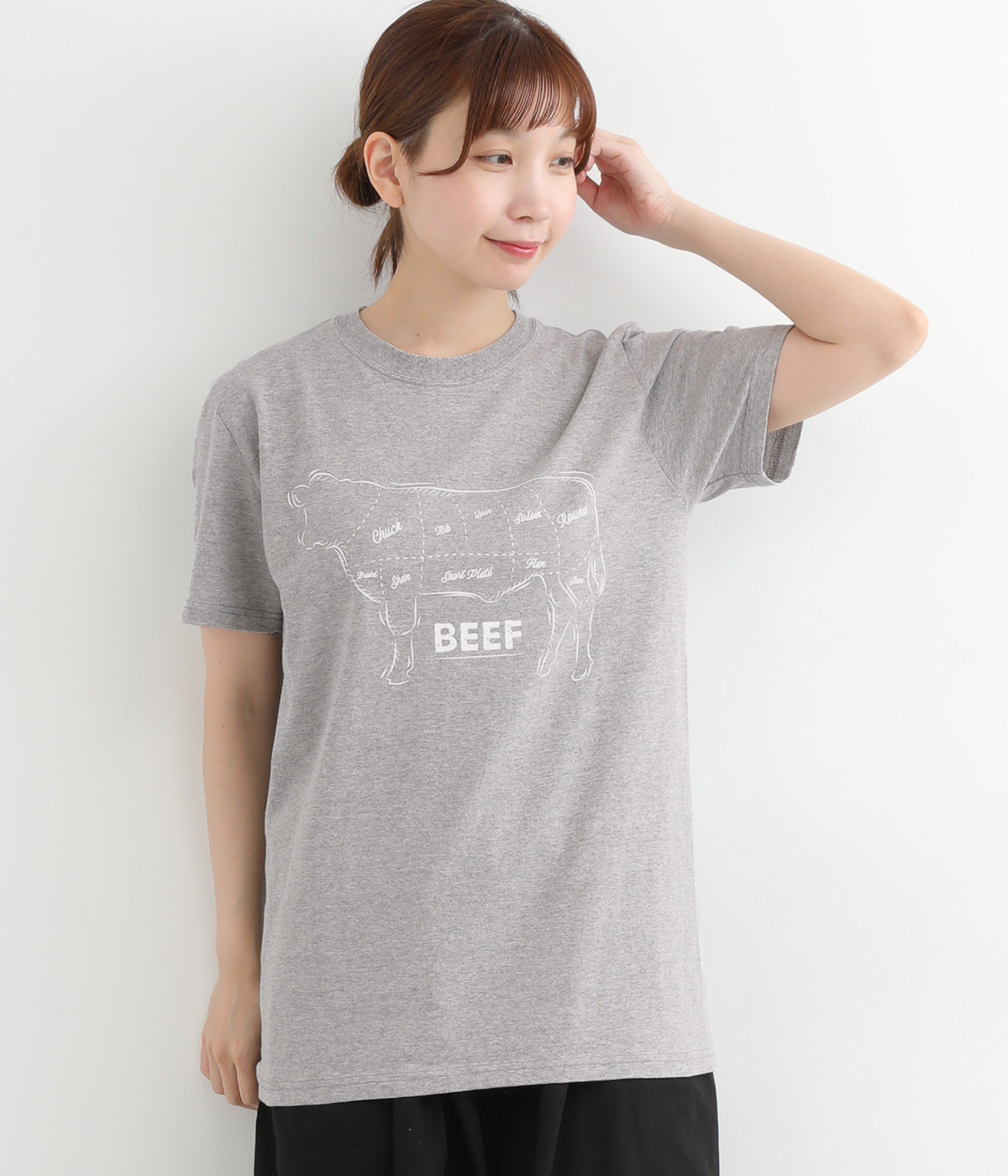 コットン BEEF T(杢グレー×ホワイト-ONESIZE)