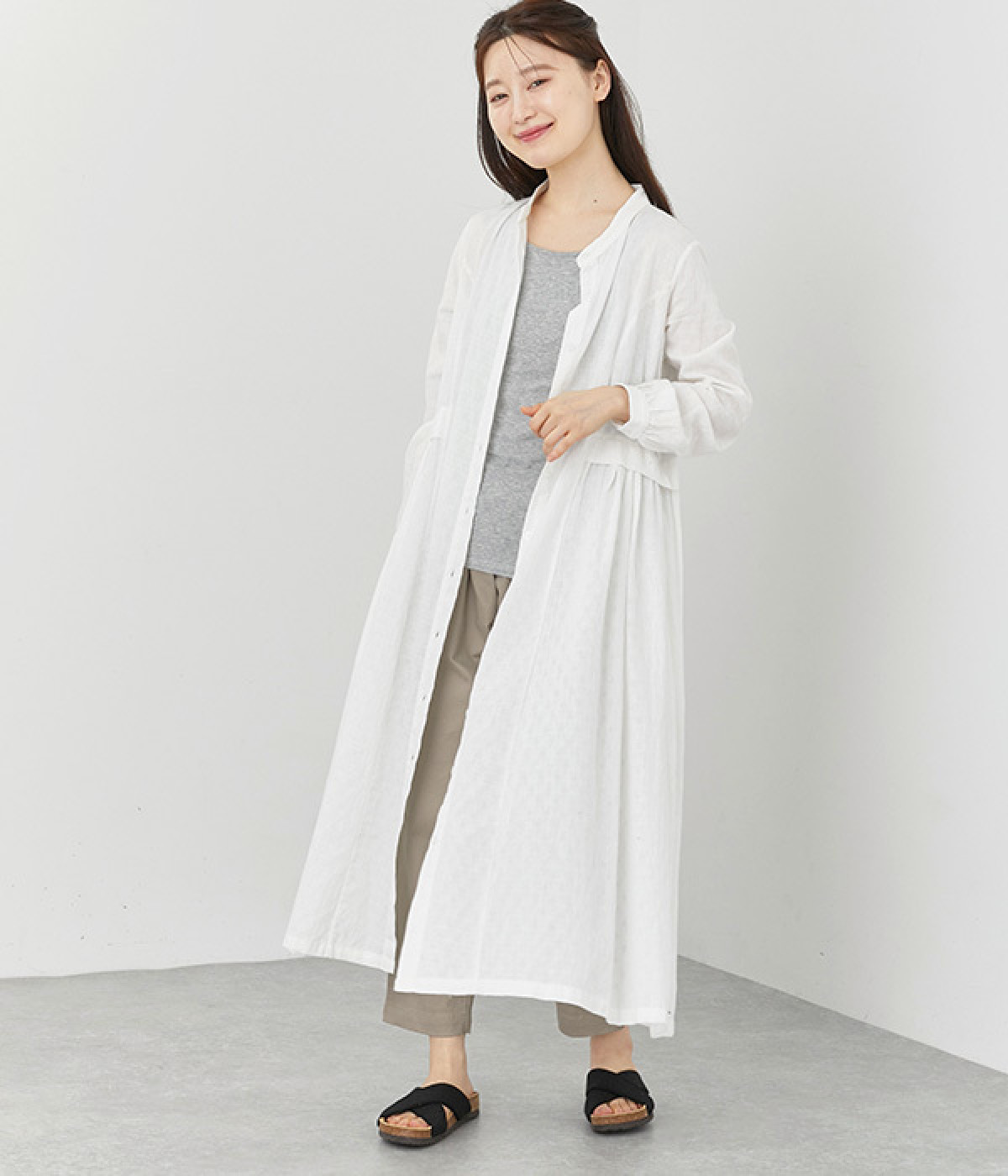 コットンドビー ヨークギャザーワンピース(オフホワイト-ONESIZE)