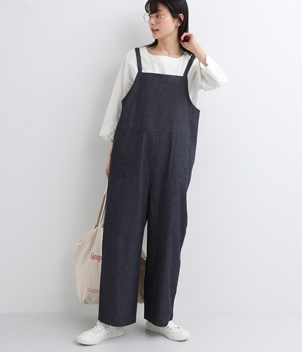 コットンデニムサロペット(ネイビー-ONESIZE)