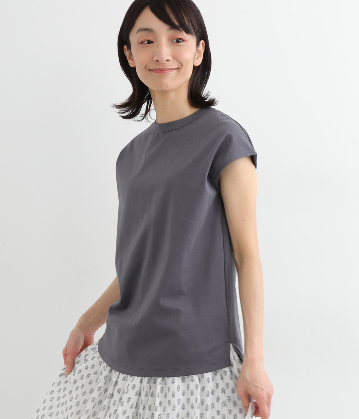 スビンコットンプラチナムスムースフレンチプルオーバー(チャコールグレー-ONESIZE)