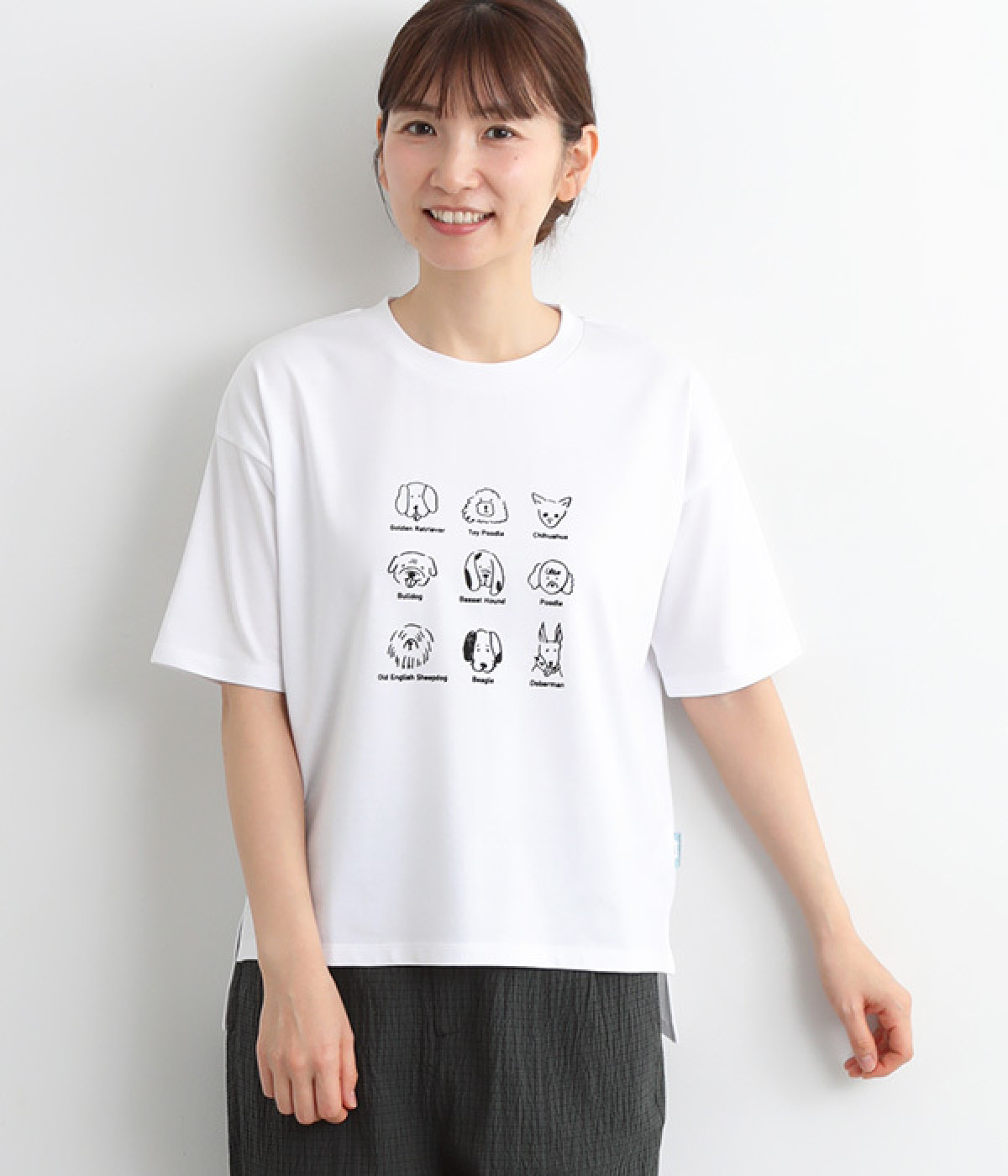 ドッグイラストプリントTシャツ(オフB/犬図鑑-L)