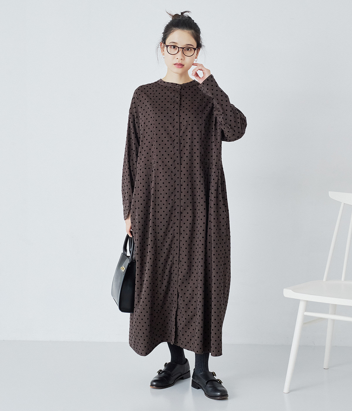 別注｜フロッキードット　2wayタックワンピース(チャコールブラウン-ONESIZE)