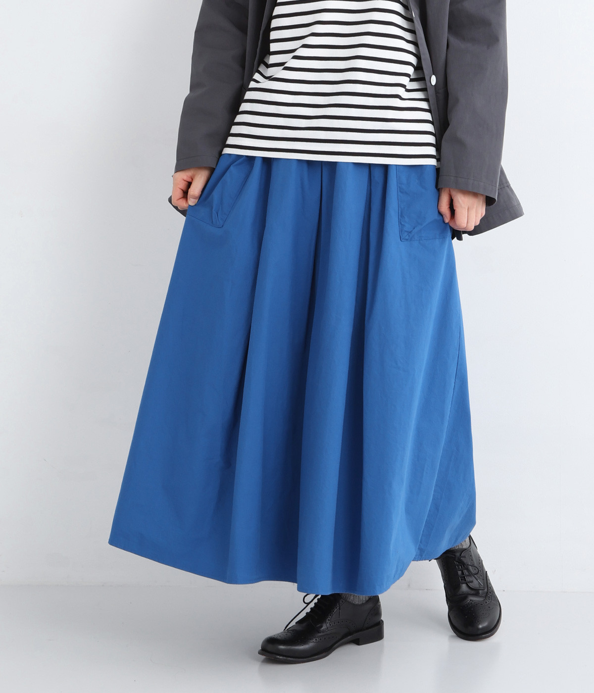 コットンタイプライター　でかポケットスカート(ブルー-ONESIZE)