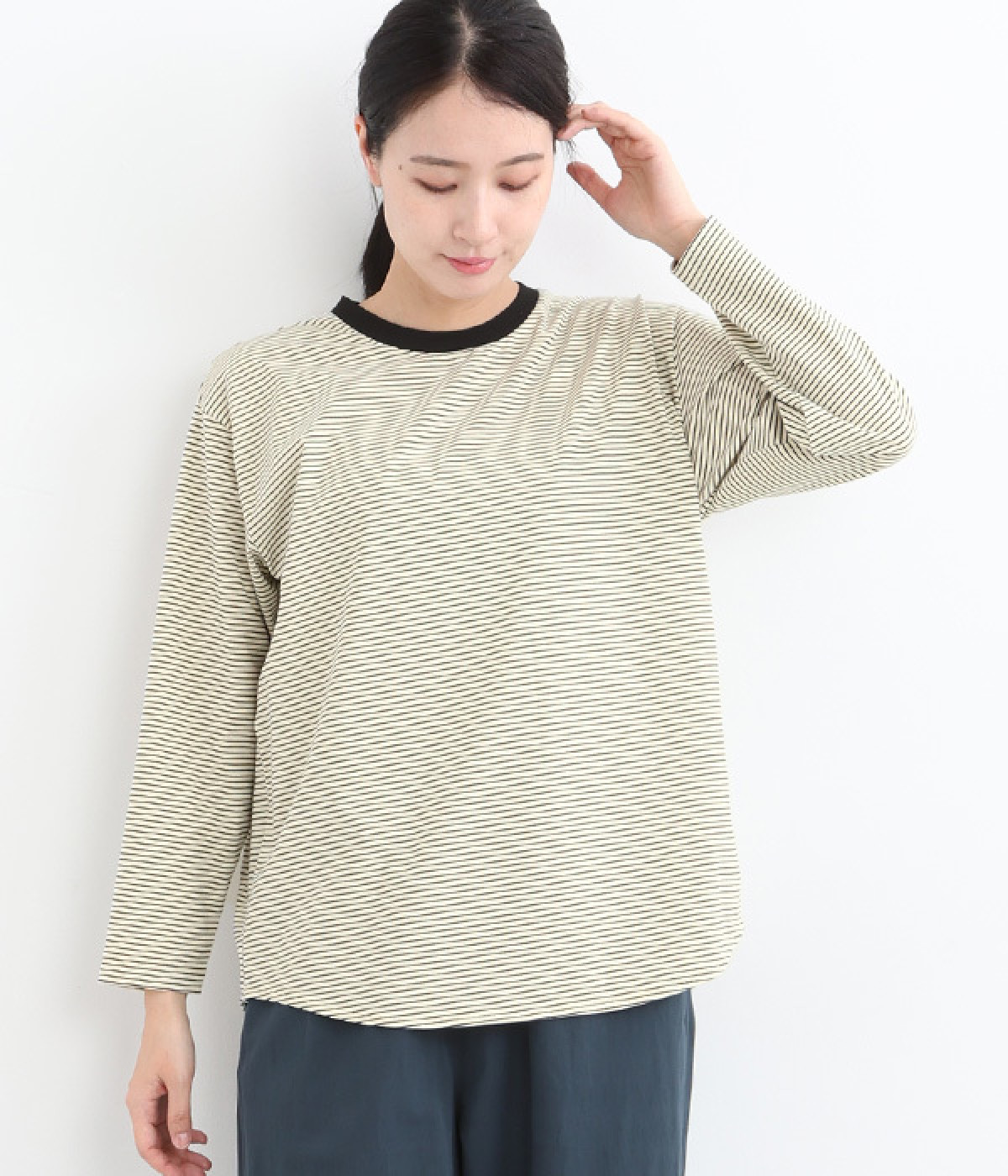 ボーダー長袖Tシャツ(オフホワイト-ONESIZE)