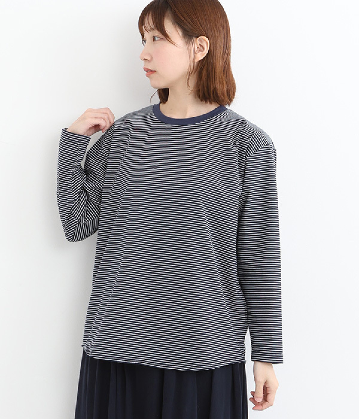 ボーダー長袖Tシャツ(ネイビー-ONESIZE)