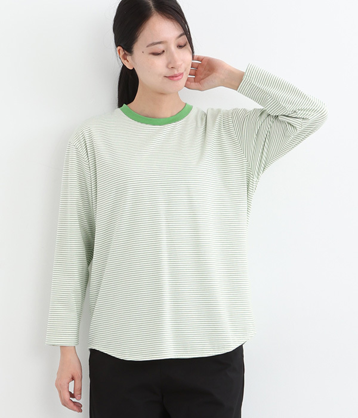 ボーダー長袖Tシャツ(グリーン-ONESIZE)