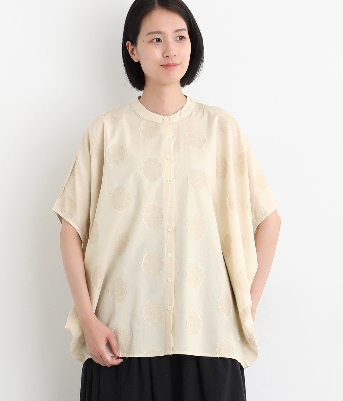 コットンリネンドットジャカード　コクーンシャツ(ナチュラル-ONESIZE)