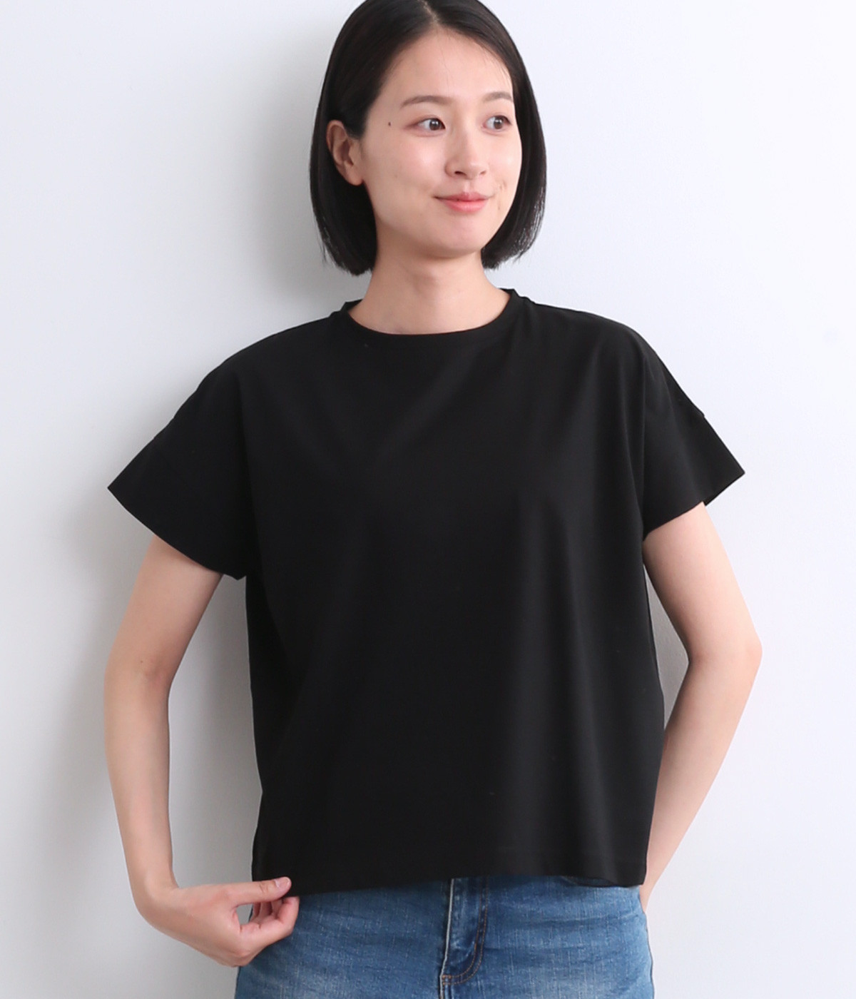 ハイゲージジャージー　フレンチTEE(ブラック-ONESIZE)