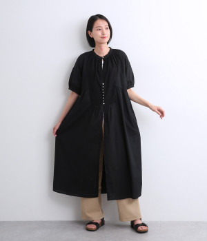 コットン×刺繍レース　異素材スクエア切替羽織ワンピース