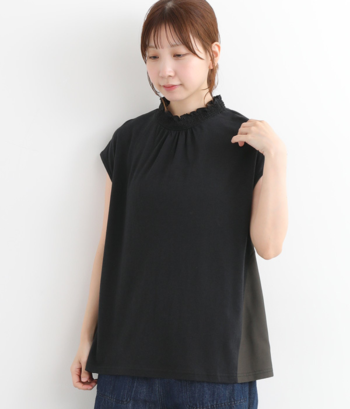 接触冷感 スモッキングプルオーバー(クロ-ONESIZE)