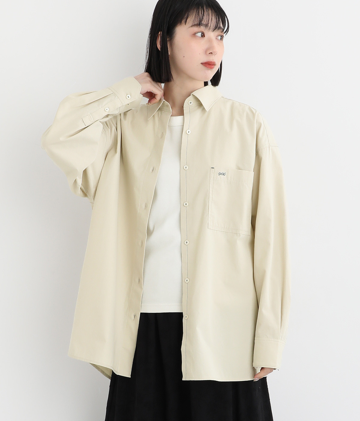 ポイント刺繍オーバーサイズシャツ(キナリ-ONESIZE)