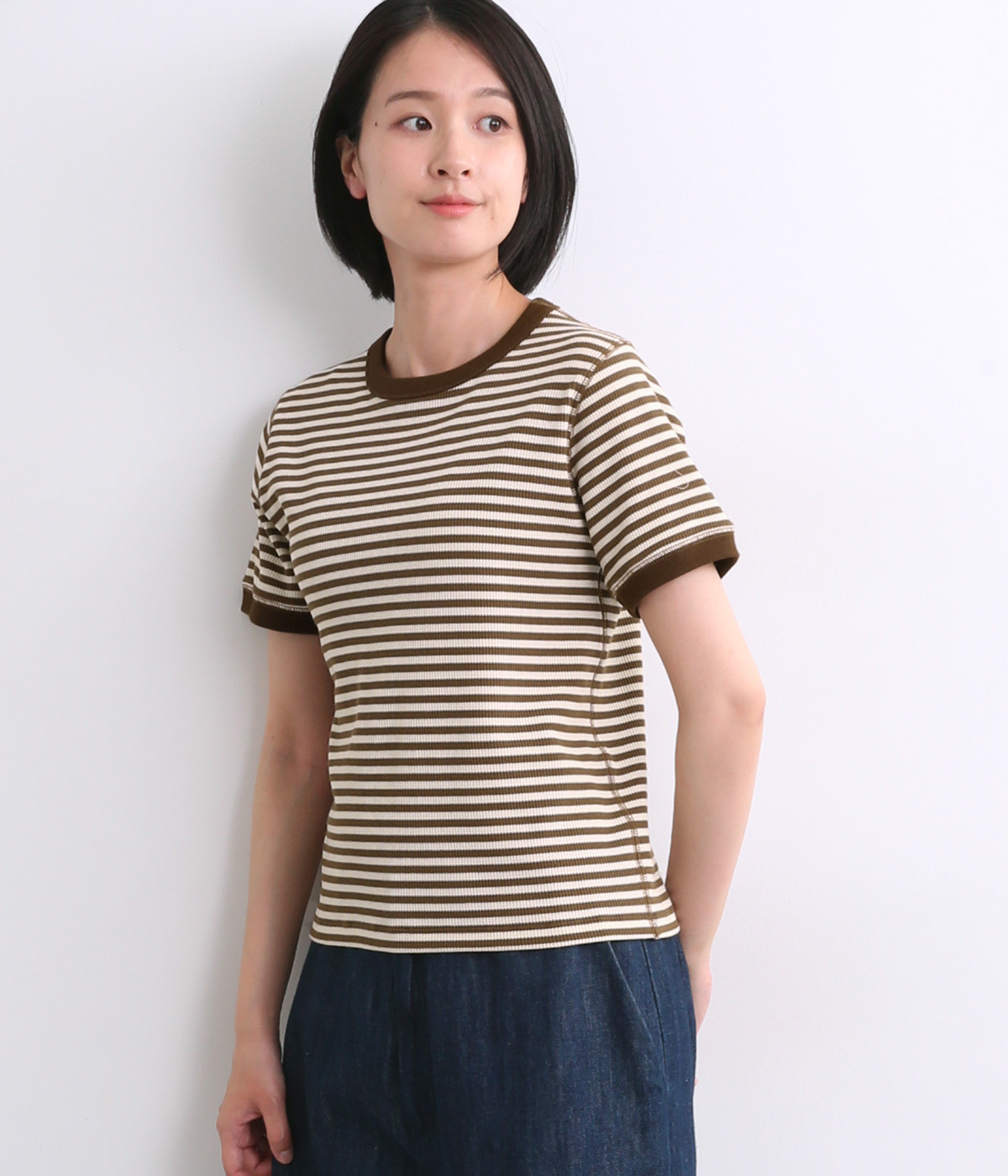 ハニカムボーダーTシャツ(ブラウン-ONESIZE)