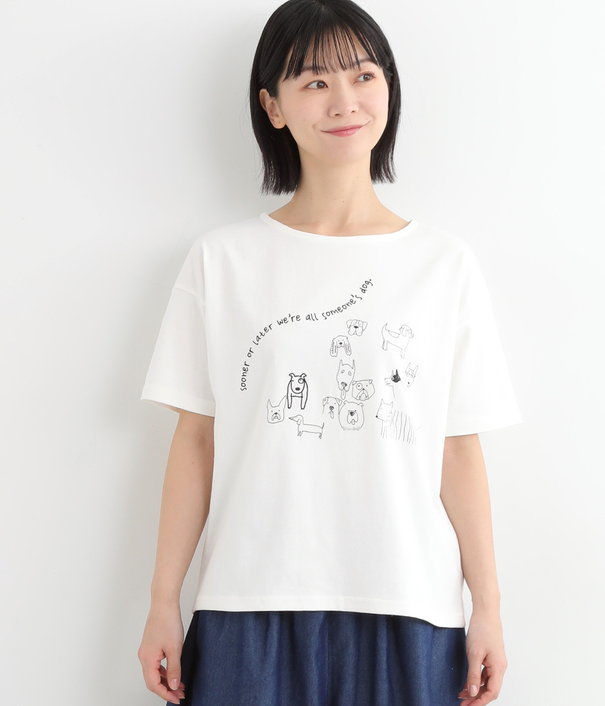 コットン天竺らくがきワンコ幅広プルオーバー(オフ-ONESIZE)