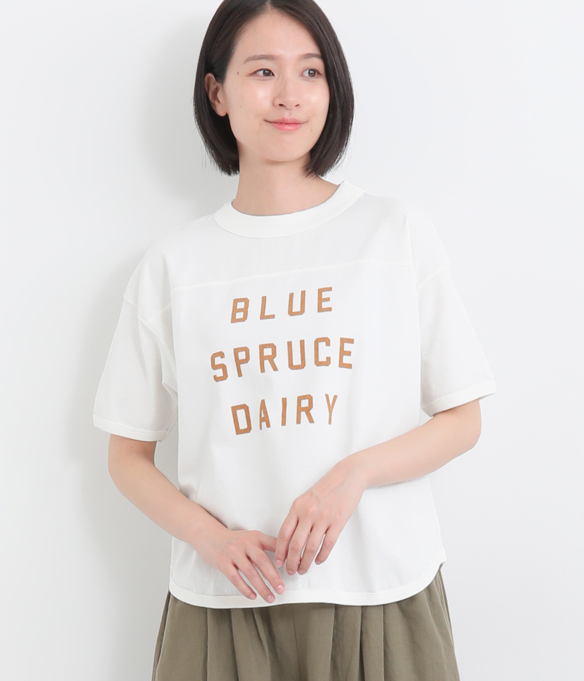 コットンアメリカンドライ天竺ヨークヘムラウンドプリントTシャツ(オフホワイト-ONESIZE)
