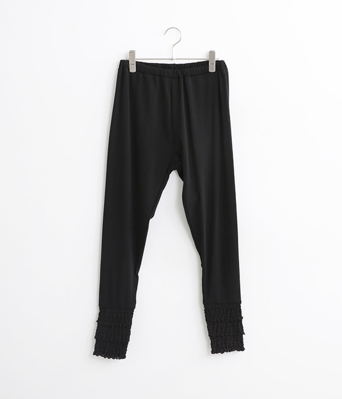 フライス裾シャーリングレギンス(ブラック-ONESIZE)