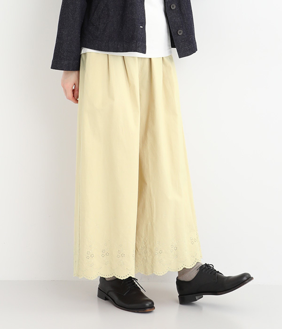 コットンツイル　スカラ刺繍キュロット(ベージュ-ONESIZE)