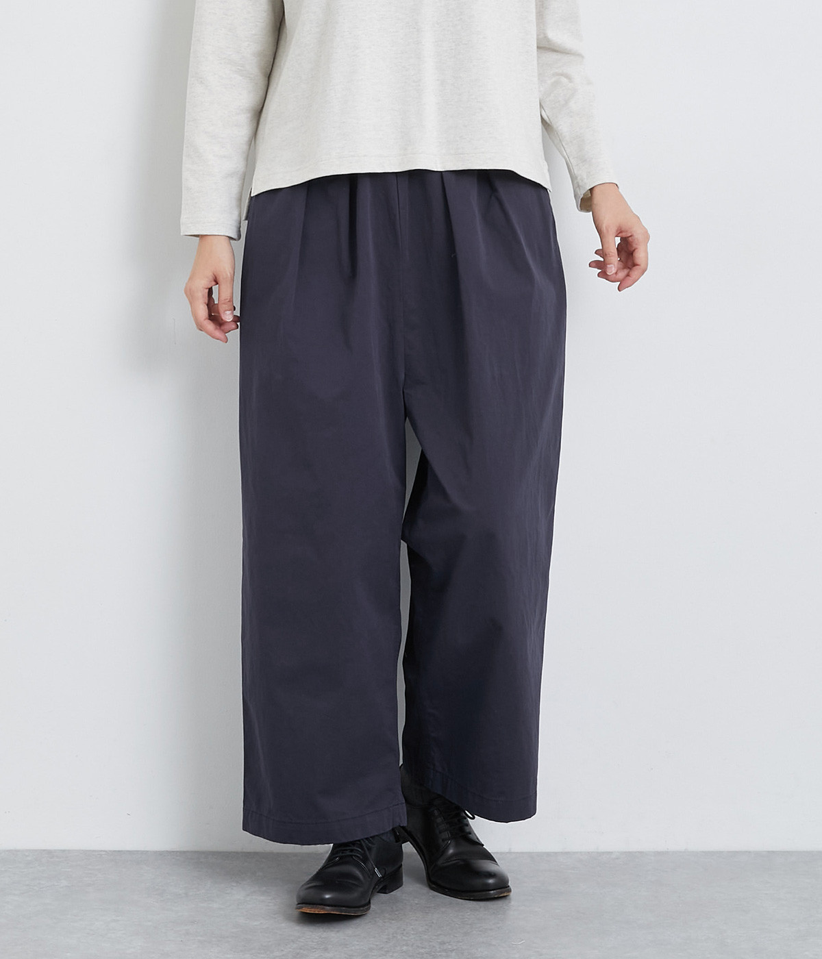 コットンツイル 2タックワイドパンツ(ネイビー-ONESIZE)