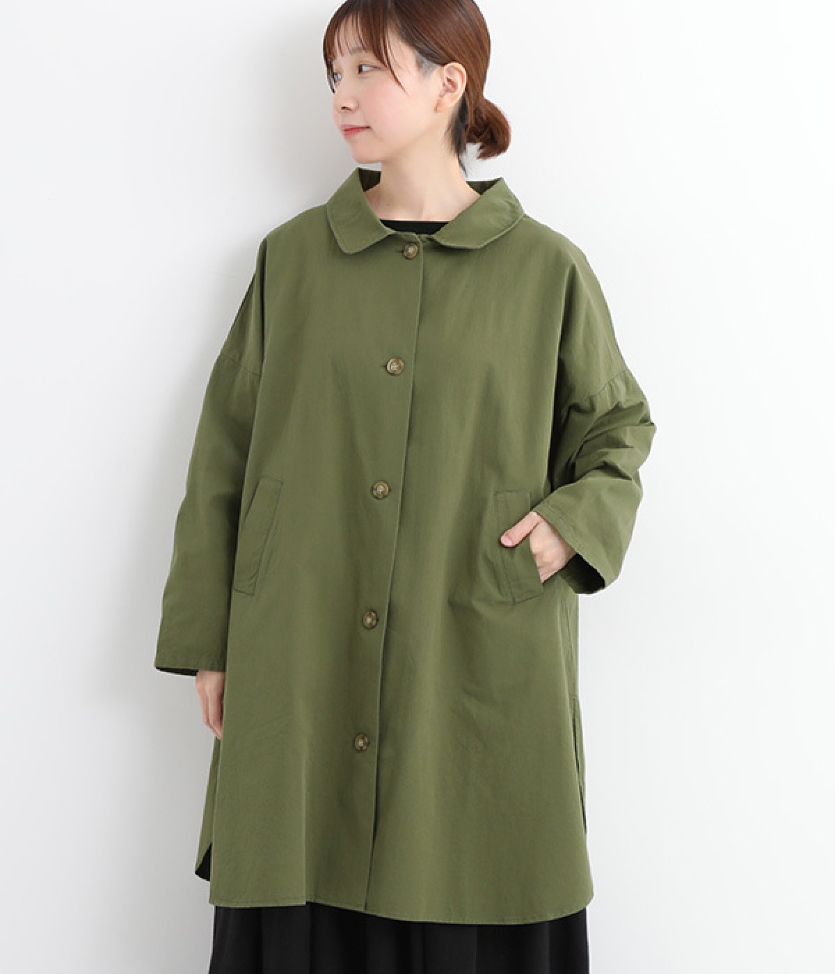 コットンライトツイルスリットワイドコート(グリーン-ONESIZE)