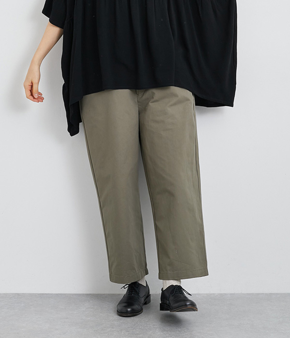 コットン後ろゴムパンツ(スモークグリーン-ONESIZE)