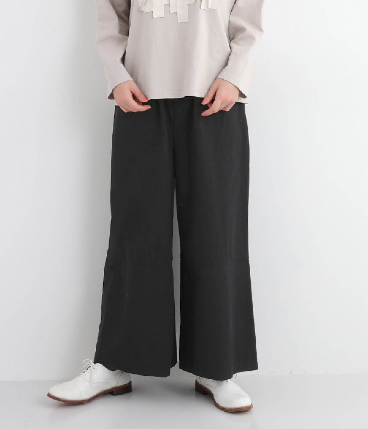 コットンライトツイルワイドパンツ(ブラック-ONESIZE)