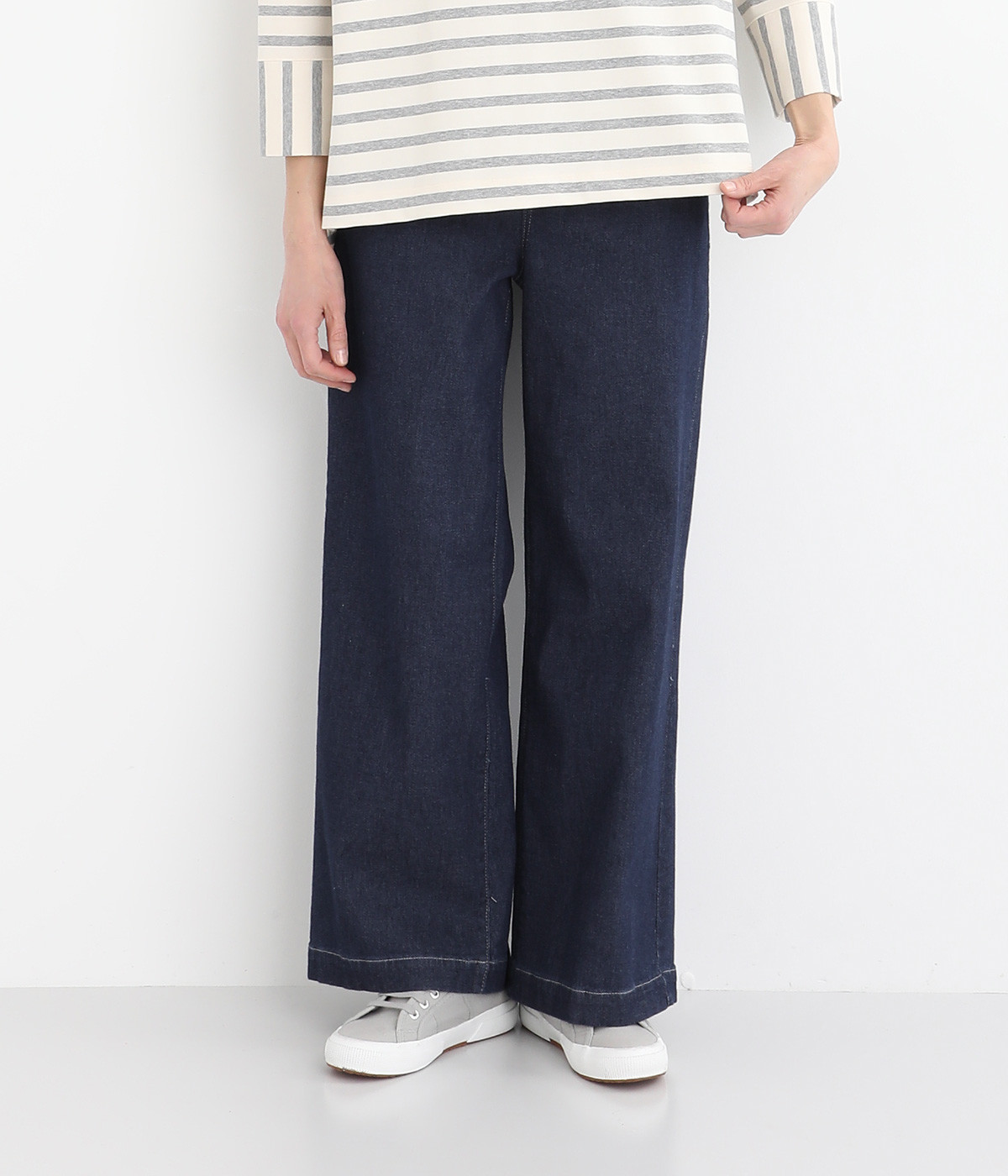 AIRジョグデニムウエストリブワイドパンツ(ワンウォッシュ-L)