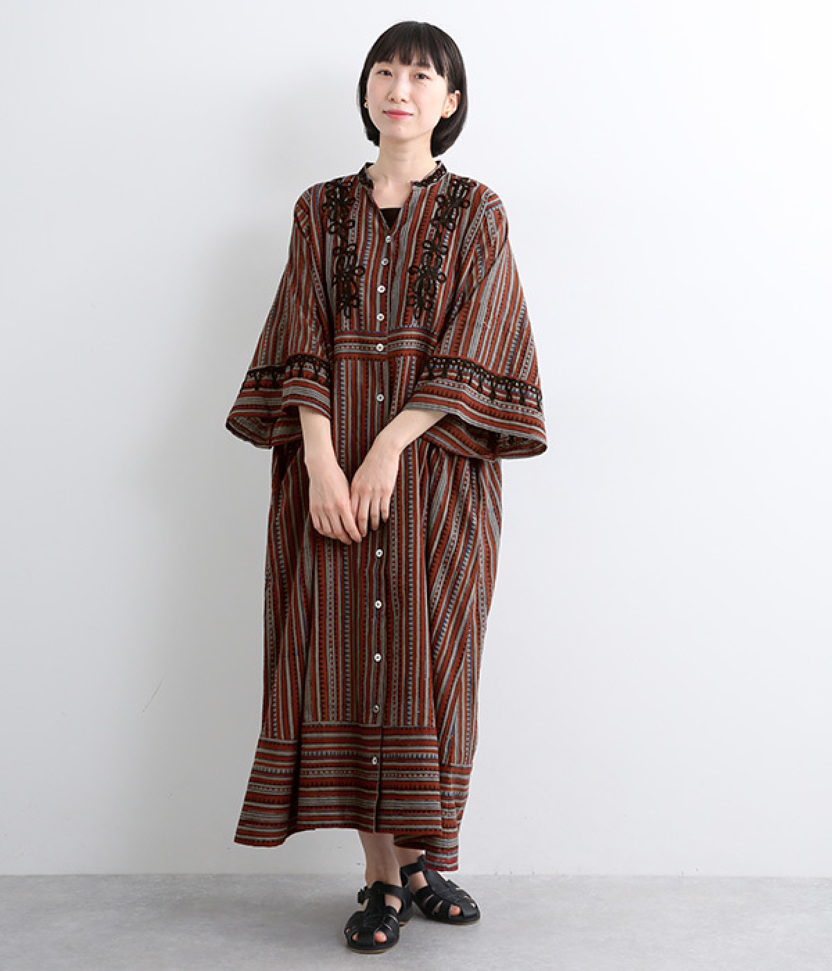 コード刺繍ワンピース(レッド-ONESIZE)