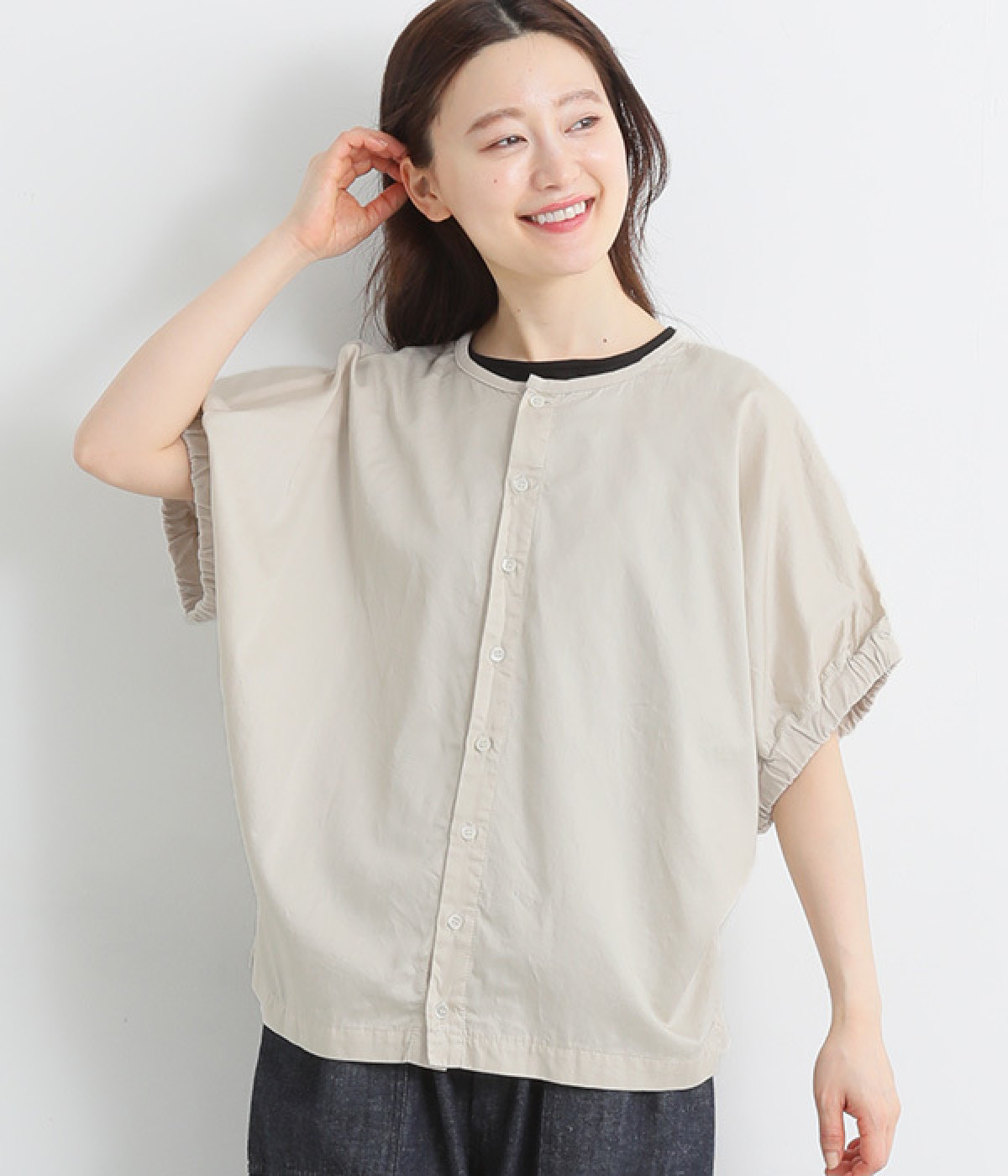 天竺×コットンサテンワンウォッシュ2wayコンビネーションプルオーバー(エクリュ-ONESIZE)